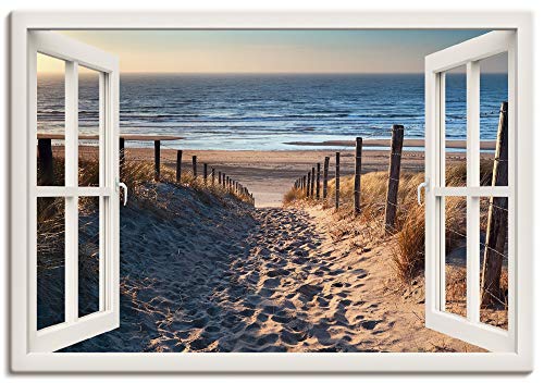 Artland Leinwandbild Wandbild Bild auf Leinwand 100x70 cm Wanddeko Fensterblick Fenster Strand Düne Meer Maritim Landschaft Küste Natur T6BV von ARTLAND