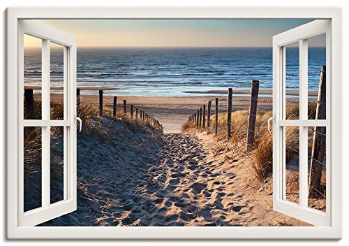Artland Leinwandbild Wandbild Bild auf Leinwand 130x90 cm Wanddeko Fensterblick Fenster Strand Düne Meer Maritim Landschaft Küste Natur T6BV von ARTLAND
