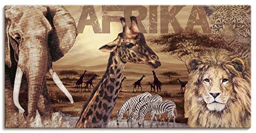 Artland Leinwandbild Wandbild Bild auf Leinwand 150x75 cm Wanddeko Afrika Tiere Safari Savanne Elefant Löwe Natur Landschaft Braun T3KB von ARTLAND