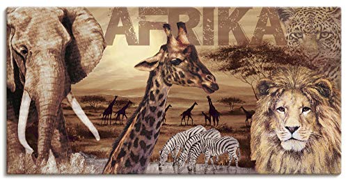 ARTLAND Wanddeko Leinwand Bilder Wandbild 150x75 cm Afrika Tiere Safari Savanne Elefant Löwe Natur Landschaft Braun T3KB von ARTLAND