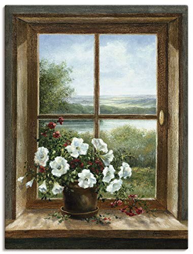 Artland Leinwandbild Wandbild Bild auf Leinwand 30x40 cm Wanddeko Fensterblick Blumen Fenster Landschaft Natur Stillleben Botanik Kunst T5ZB von ARTLAND