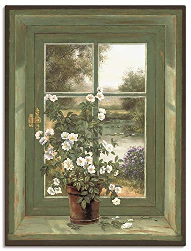 Artland Leinwandbild Wandbild Bild auf Leinwand 45x60 cm Wanddeko Fensterblick Fenster Natur Landschaft Stillleben Blumen Botanik Kunst T5YV von ARTLAND