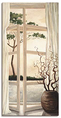 Artland Leinwandbild Wandbild Bild auf Leinwand 50x100 cm Wanddeko Fensterblick Fenster Toskana Landschaft Fensterbild Sonnenuntergang T4OM von ARTLAND