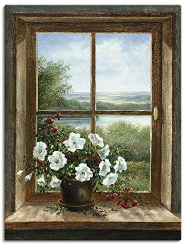 Artland Leinwandbild Wandbild Bild auf Leinwand 60x80 cm Wanddeko Fensterblick Blumen Fenster Landschaft Natur Stillleben Botanik Kunst T5ZB von ARTLAND