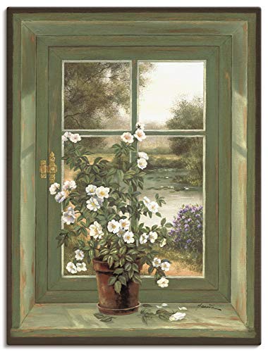 Artland Leinwandbild Wandbild Bild auf Leinwand 60x80 cm Wanddeko Fensterblick Fenster Natur Landschaft Stillleben Blumen Botanik Kunst T5YV von ARTLAND