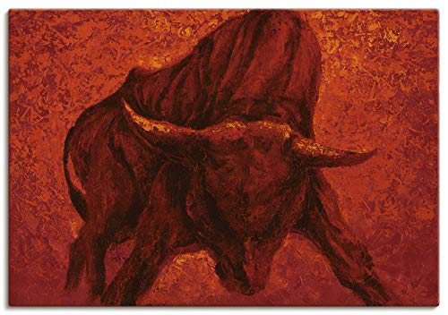 Artland Leinwandbild Wandbild Bild auf Leinwand 70x50 cm Wanddeko Stier Tiere Spanien Stierkampf Katalonien Malerei Modern Rot T4IU von ARTLAND