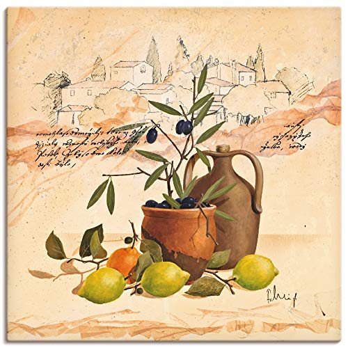 ARTland Leinwandbilder Wandbild Bild auf Leinwand 70x70 cm Wanddeko Toskana Italien Landschaft Stillleben Oliven Malerei Mediterran Q5HU von ARTLAND