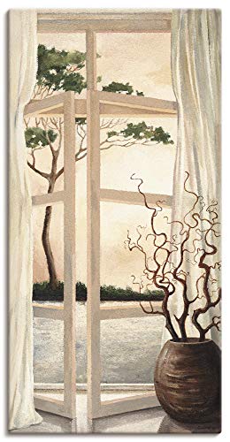 Artland Leinwandbild Wandbild Bild auf Leinwand 75x150 cm Wanddeko Fensterblick Fenster Toskana Landschaft Fensterbild Sonnenuntergang T4OM von ARTLAND