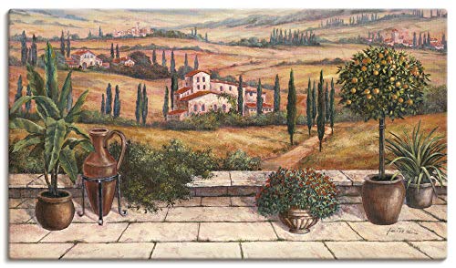 Artland Leinwandbilder auf Holz Wandbild 70x40 cm Querformat Landschaft Italien Toskana Terrasse Urlaub mediterran Braun T4BP von ARTLAND