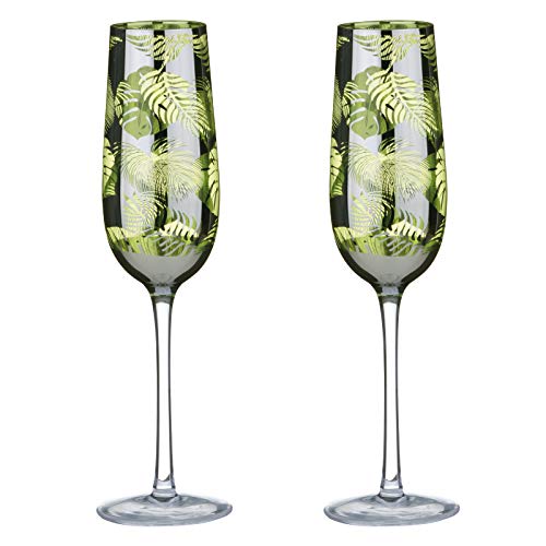 ARTLAND - Tropical Leaves Range - Champagnerflöten Set 2-300 ml Fassungsvermögen pro Sektglas - Elegante silberne Champagnerflöten - Handgefertigte Proseccogläser - Tolles Champagner-Geschenkset von ARTLAND