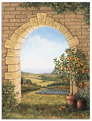 Artland Wandbild Alu für Innen & Outdoor Metall Bild 45x60 cm Fensterblick Toskana Landschaft Italien Natur Malerei Torbogen Felder T4CJ von ARTLAND