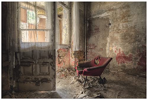 ARTland Wandbild Alu Verbundplatte für Innen & Outdoor Bild 60 x 40 cm Architektur Ruinen Zimmer Möbel Sessel Rot Foto Bunt Lost Place Vintage T9SC von ARTLAND