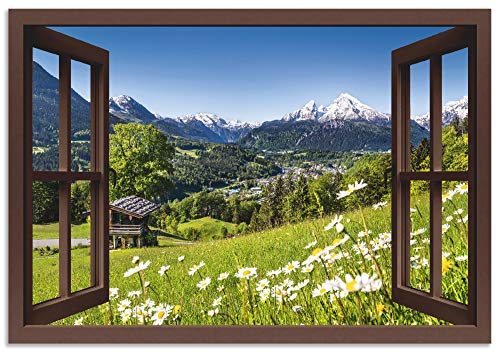 ARTland Wandbild Alu Verbundplatte für Innen & Outdoor Bild 70x50 cm Fensterblick Fenster Alpen Landschaft Berge Wald Gebirge Wiese Natur T5TP von ARTLAND