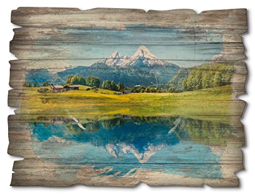 Artland Wandbild aus Holz Shabby Chic Holzbild rechteckig 40x30 cm Landschaften Natur See Berge Watzmann Alpen Rustikal Vintage T9QB von ARTLAND