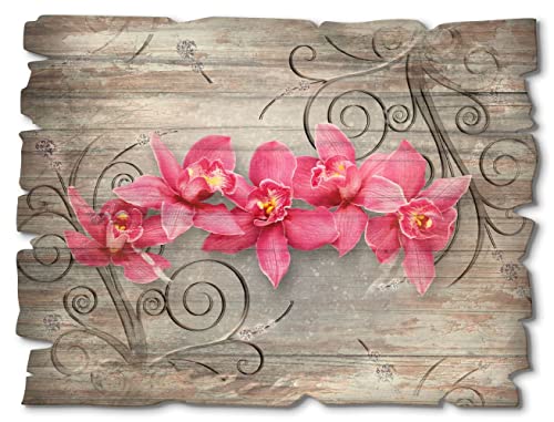 Artland Wandbild aus Holz Shabby Chic Holzbild rechteckig 40x30 cm Pflanzen Blumen Orchidee Rosa Pink Ornamente Vintage U1QT von ARTLAND