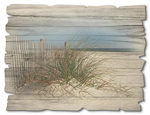 ARTland Wanddeko Bild aus Holz Holzbild vintage Deko 40x30 cm Querformat Strand Gräser Meer Nordsee Sand Düne Küste Maritim T5MA von ARTLAND