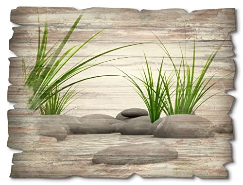 Artland Wandbild aus Holz Shabby Chic Holzbild rechteckig 40x30 cm Wellness Spa Zen Steine Asia Asiatisch Japanisch Originell T6CD von ARTLAND