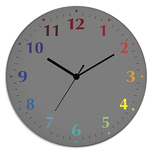 ARTLAND Wanddeko Wanduhr ohne Tickgeräusche aus Glas Funkuhr Ø 30 cm Rund Lautlos Trendfarbe Grau-Bunt S7KD von ARTLAND