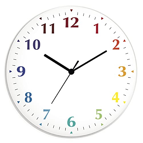 ARTLAND Wanddeko Wanduhr ohne Tickgeräusche aus Glas Funkuhr Ø 30 cm Rund Lautlos Trendfarbe Weiß-Bunt S7KI von ARTLAND