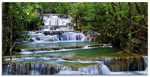 Glasbilder Wandbild Glas Bild einteilig 100x50 cm Querformat Natur Landschaft Wasserfall Wald Thailand Dschungel Fluss Sommer T5NK ARTland von ARTLAND