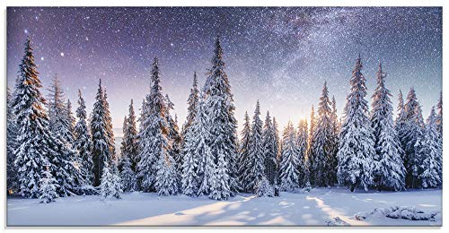 Glasbilder Wandbild Glas Bild einteilig 100x50 cm Querformat Winterlandschaft Wald Tannenbaum Natur Sternenhimmel Winter U1TO ARTland von ARTLAND