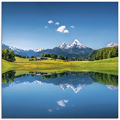 Glasbilder Wandbild Glas Bild einteilig 20x20 cm Quadratisch Alpen Berge Bergsee See Natur Landschaft Wald Tal Urlaub Sommer T9QB ARTland von ARTLAND