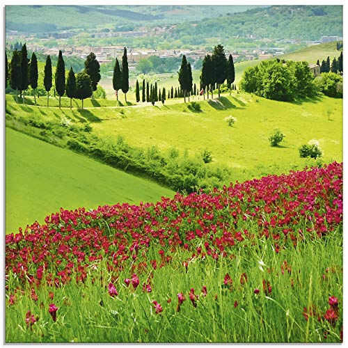 Glasbilder Wandbild Glas Bild einteilig 40x40 cm Quadratisch Natur Landschaft Gebirge Blumen Toskana Mediterran T5NU ARTland von ARTLAND