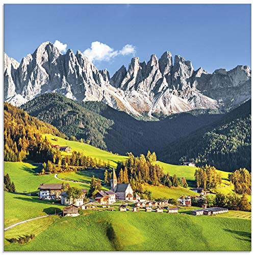 Glasbilder Wandbild Glas Bild einteilig 50x50 cm Quadratisch Alpen Landschaft Berge Natur Italien Santa Maddalena Grün U1TF ARTland von ARTLAND