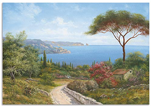 Wandbild Alu Verbundplatte für Innen & Outdoor Bild 100x70 cm Landschaft Toskana Meer Küste Natur Wald Baum Himmel Malerei T4DL ARTland von ARTLAND
