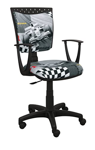 ARTOFIS Schreibtischstuhl mit Höhenverstellbar für Kinder - Ergonomischer Kinderschreibtischstuhl mit 5 Rollen, Drehbarer Jungendstuhl mit Rückenlehne, Spiddo F1 Motiv Grau von ARTOFIS