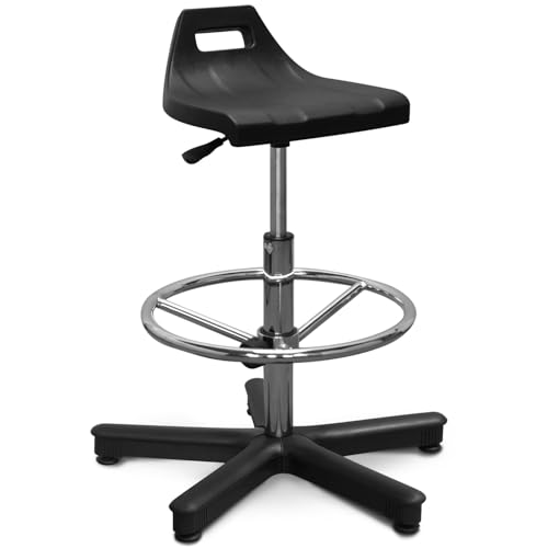 ARTOFIS Spezialist Drehhocker mit Höhenverstellbar und Rückenlehne - Ergonomischer Werkstatthocker mit Fußstütze und 5 rutschfeste Füße, Teleskopischer Hocker für Werkstatt und Werkraum von ARTOFIS