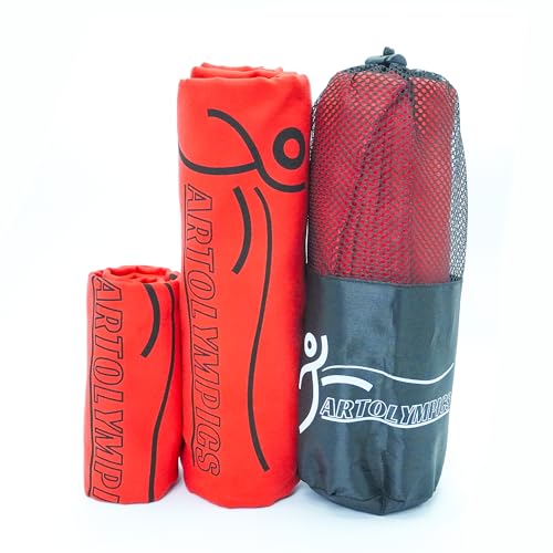 ARTOLYMPICS mikrofaser Handtuch, Set aus Zwei Sport- microfaser handtücherset - für Sauna, Fitness, Sport und Reise- | Strandtuch mikrofaser, Sporttuch | Rot S &L (75 x 35+140 x 70cm) von ARTOLYMPICS