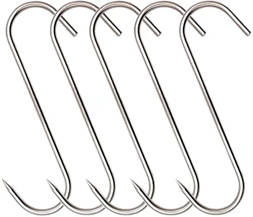 ARTOYS Fleischerhaken Edelstahl 304 Groß (20cm 5mm) - 5 Stück- Tragfähigkeit 100kg, Heavy-Duty Metzgerhaken, Räucherhaken Fischhaken,für Rehe, Ziegen und Schafe Rind, Schwein von ARTOYS
