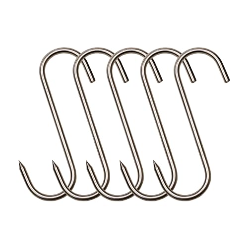 ARTOYS Fleischerhaken Schwerlast-edelstahl, 5 Stück(25cm 10mm) Scharf Heavy-Duty Metzgerhaken Groß,für Rehe, Ziegen und Schafe Rind, Schwein,Maximales Ladegewicht (500kg) von ARTOYS