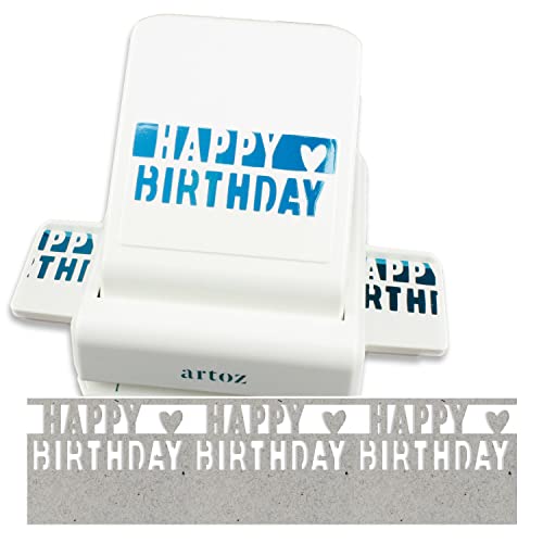 ARTOZ Bordüren Stanzer - Schriftzug "Happy Birthday" - 6,4 cm - Papierstanzer, Locher, Motivstanzer für Geburtstag, Einladungenskarten, Grußkarten, Menükarten und Deko, geeignet bis 220 g/m² von ARTOZ