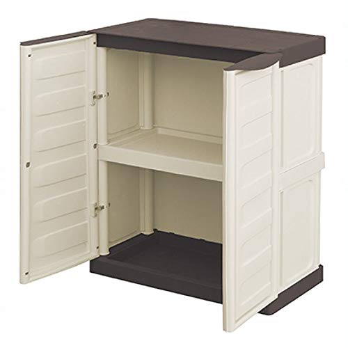 Mehrzweck Außen oder Innenschrank, niedriger Kleiderschrank mit 2 Türen und 1 Polypropylen Regal, 100% Made in Italy, 70x39h86 cm, beige Farbe von Art Plast