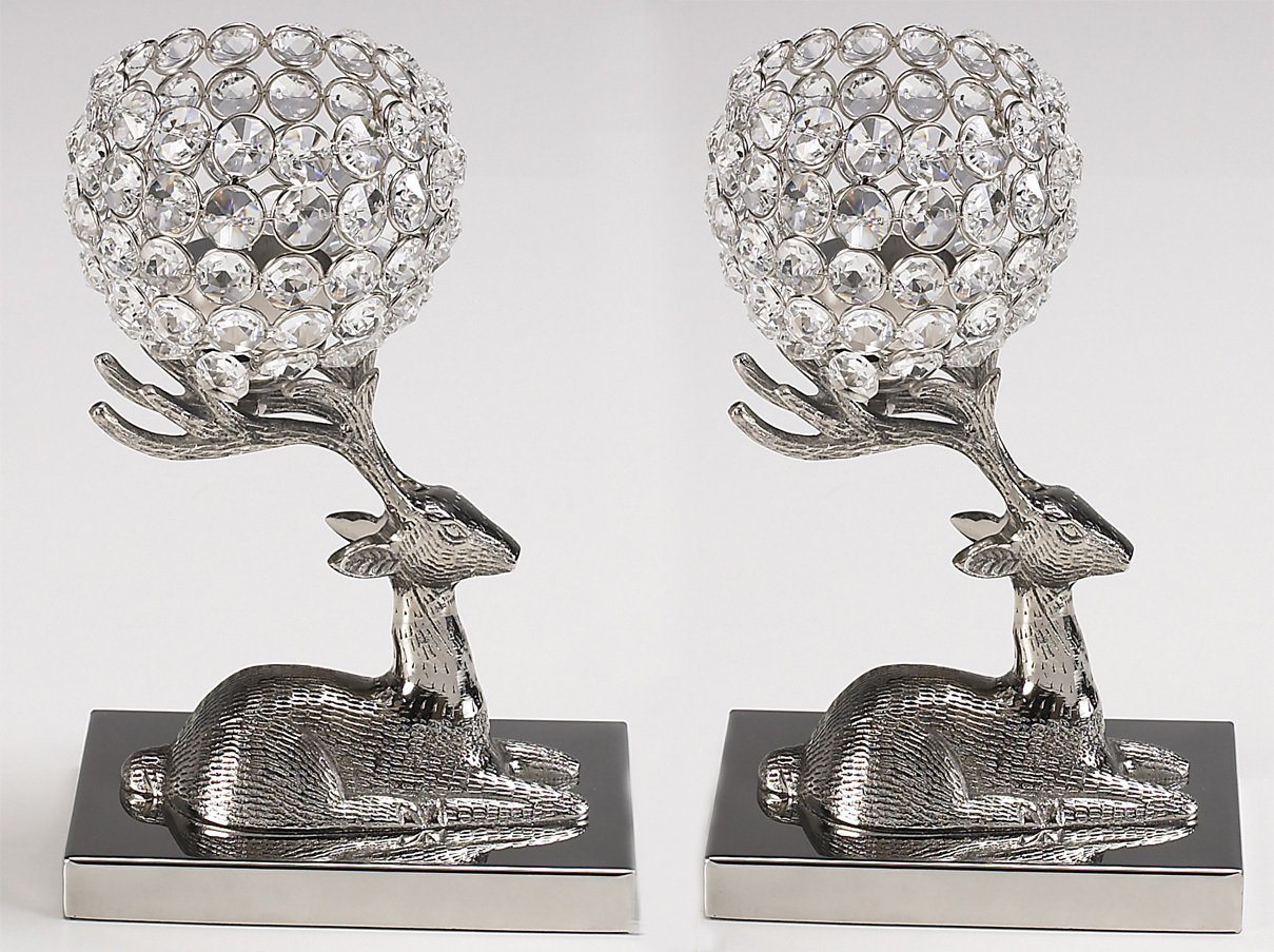 ARTRA Tischkerzenhalter Kristall Kerzenständer Marie Hirsch 2er silber SET Reh Teelichthalter (2 St) von ARTRA