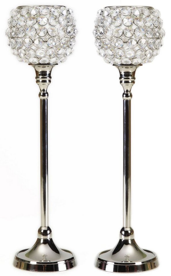 ARTRA Tischkerzenhalter Kristall Kerzenständerr Marie M 2er SET silber Teelichthalter Metall (2 St) von ARTRA