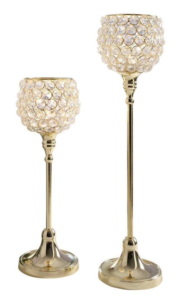 ARTRA Tischkerzenhalter Kristall Kerzenständer "Marie" 2er Set (Farbe: gold) Teelichthalter (2 St) von ARTRA
