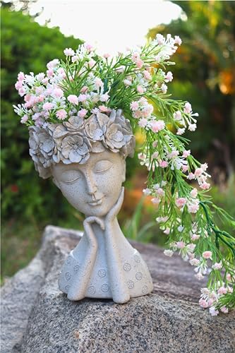 ARTRHYT Übertopf mit Gesicht, niedlicher Kunstharz-Sukkulenten-Übertopf, einzigartiger Gesichtsblumenkopf-Pflanzgefäß für Innen- und Außenbereich, mit Drainageloch, Geschenk für weibliche ARTRHYT Übertopf mit Gesicht, niedlicher Kunstharz-Sukkulenten-Übertopf, einzigartiger Gesichtsblumenkopf-Pflanzgefäß für Innen- und Außenbereich, mit Drainageloch, Geschenk für weibliche von ARTRHYT