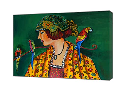 Papageien mit einem Mädchen Porträt auf gerahmter Leinwand, Wanddekoration, 102 x 76 cm, 18 mm tief Papageien mit einem Mädchen Porträt auf gerahmter Leinwand, Wanddekoration, 102 x 76 cm, 18 mm tief von ARTSPRINTS