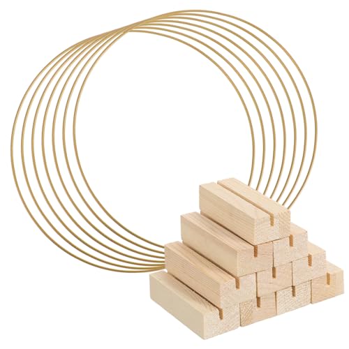 ARTSEWPLY 10 Stück Teiliges Metallringe mit Holzständer Vielseitige Dekoringe für Blumenkränze und Tisch Mittelstücke Robuste Hoop Centerpieces Minimalistisches Design Einfach zu Dekorieren von ARTSEWPLY