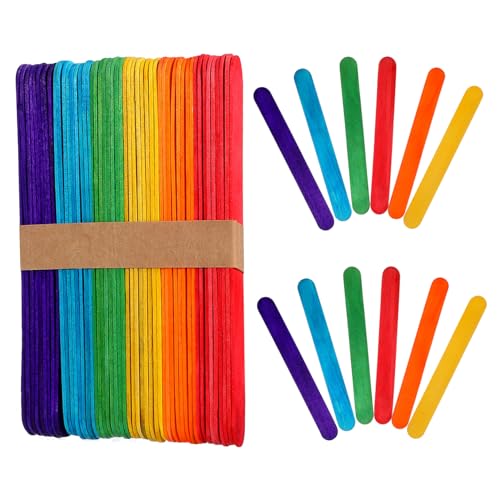 ARTSEWPLY 150 Stück Farbige Jumbo Holzstäbchen Natürliche Gratfreie Bastelhölzer für DIY Bastelprojekte Umweltfreundliche Geruchslose Eisstäbchen zum Basteln für Schule Party Camping von ARTSEWPLY