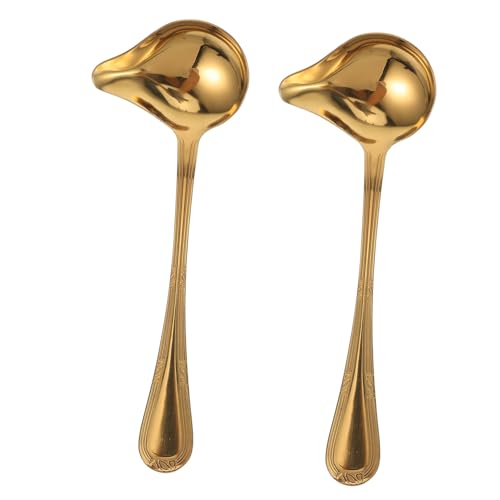 ARTSEWPLY 2 Stück Edelstahl Saucenlöffel mit Ausgießer Kleine Suppenkellen mit Entölungsfunktion Langlebige Küchenhelfer für Soßen und Suppen Goldfarben Spülmaschinenfest Stilvoll und von ARTSEWPLY