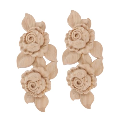 ARTSEWPLY 2 Stück Holzornamente Möbel Geschnitzte Rosen Onlay Applique Natürliche Holzverzierung Feine Handwerkskunst Leicht DIY Fähig Stilvolle Wohnkultur von ARTSEWPLY