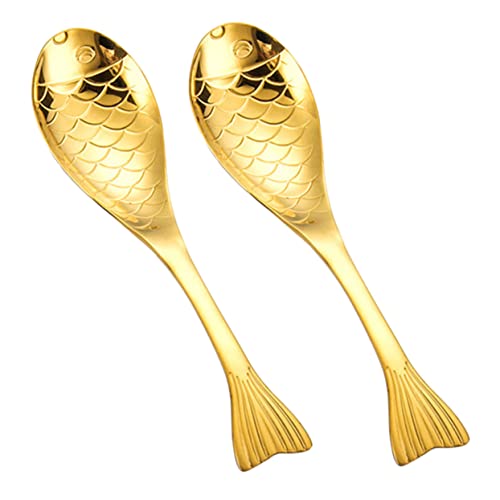 ARTSEWPLY 2 Stück Teiliges Edelstahl Löffel Große Goldene Kreative Fischform Rührlöffel Ergonomisch für Kaffee Dessert und Speisen Geeignet von ARTSEWPLY