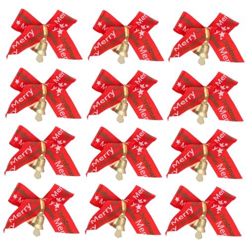 ARTSEWPLY 24 Stück Teiliges Weihnachtsdeko Schleifenband mit Glocken Rote Polyester Deko Schleifen für Weihnachtsbaum Geschenke Fenster und Türen Kreative Festliche Tannenbaum von ARTSEWPLY
