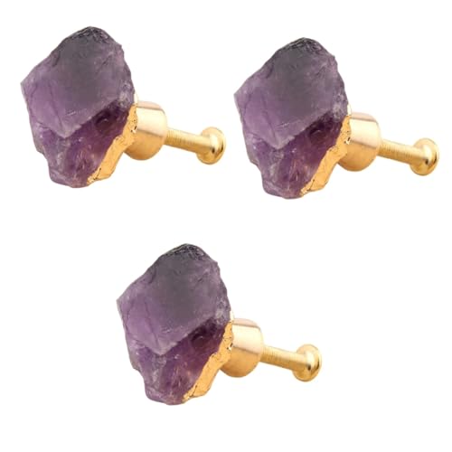 ARTSEWPLY 3 Stück Kristall Möbelknopf aus Reinem Messing Goldener Amethyst Look Einzelnes Loch Eleganter Schrankgriff für Kommode Kleiderschrank und Schuhschrank Dekorativ und Langlebig von ARTSEWPLY
