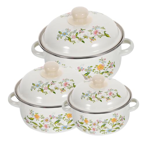 ARTSEWPLY 3 Stück Teiliges Emaille Mini Kochtopf Set mit Doppelgriffen Flacher Boden für Induktionsherde Kleine Suppentöpfe zum Kochen von Suppe Instantnudeln Kaffee und Milch von ARTSEWPLY
