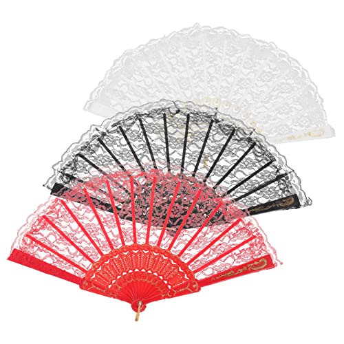 ARTSEWPLY 3 Teiliger Faltfächer Faltbare Handfächer Für Damen Tragbarer Reisefächer Handfächer Im Spitzenstil Weißer Spitzenfächer Handfächer Faltbare Handfächer Für Damen von ARTSEWPLY